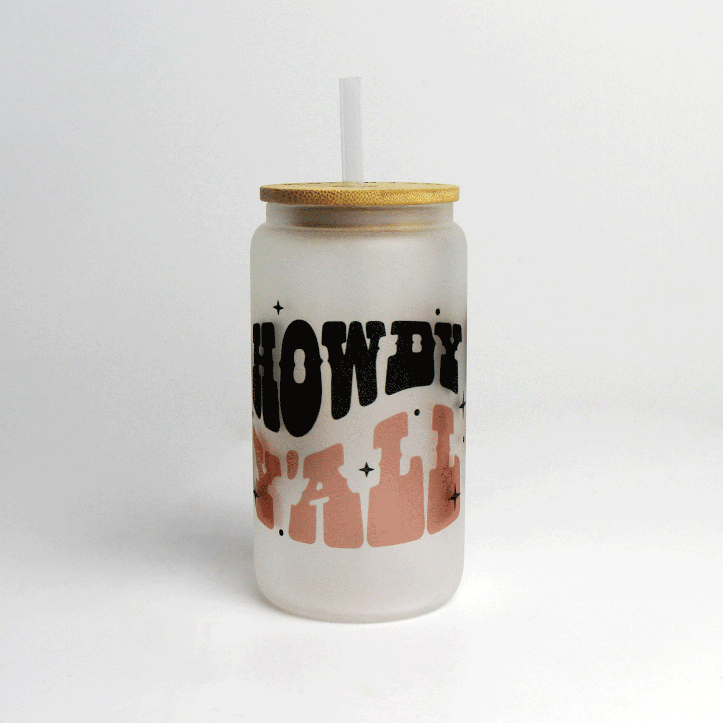 Howdy Y'all Glass Tumbler with Bamboo Lid and Straw
