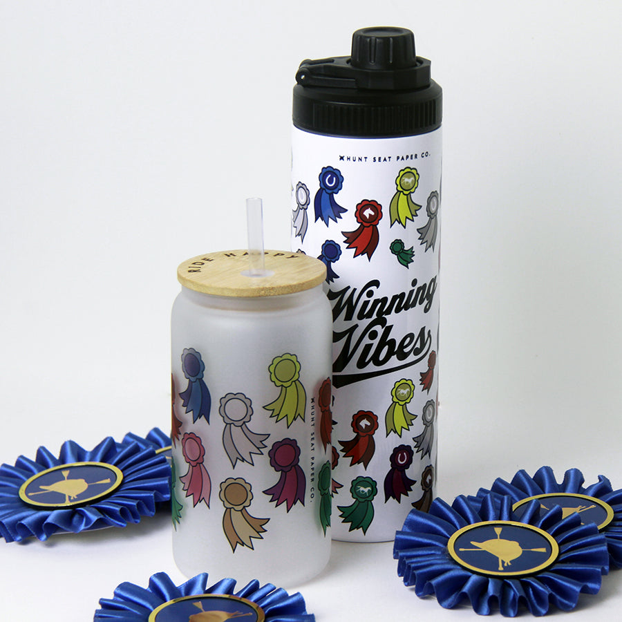 Winning Vibes Glass Tumbler with Bamboo Lid and Straw