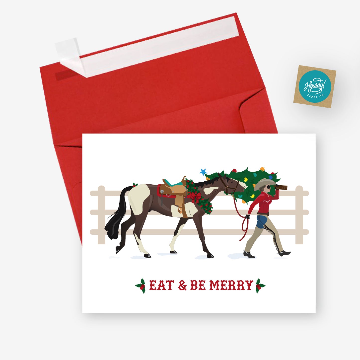 Eat + Be Merry Western Cowgirl Christmas Card