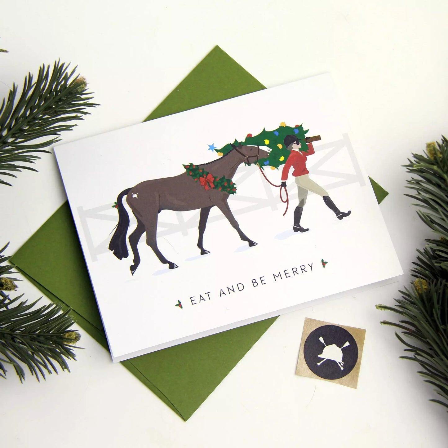 Eat + Be Merry English Equestrian Christmas Card