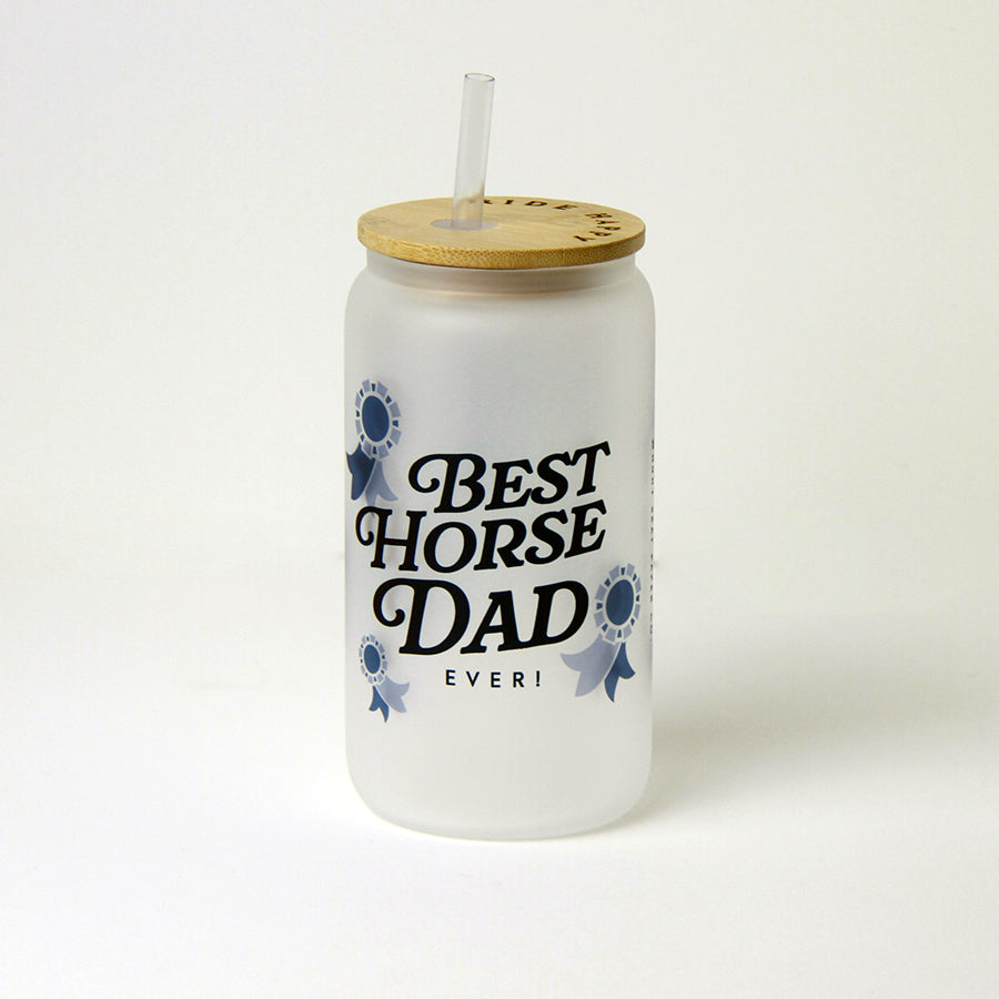 Best Horse Dad Glass Tumbler with Bamboo Lid and Straw