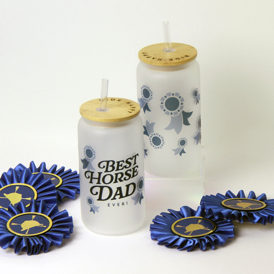 Best Horse Dad Glass Tumbler with Bamboo Lid and Straw