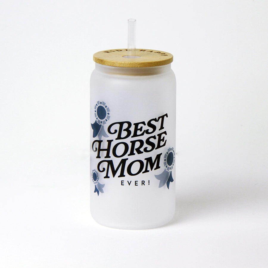 Best Horse Mom Glass Tumbler with Bamboo Lid and Straw