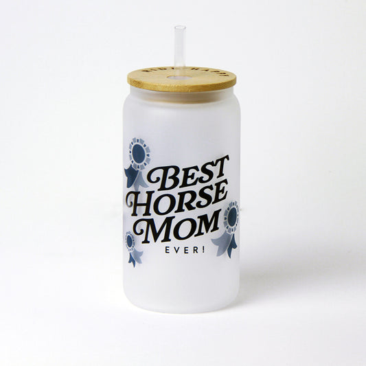 Best Horse Mom Glass Tumbler with Bamboo Lid and Straw