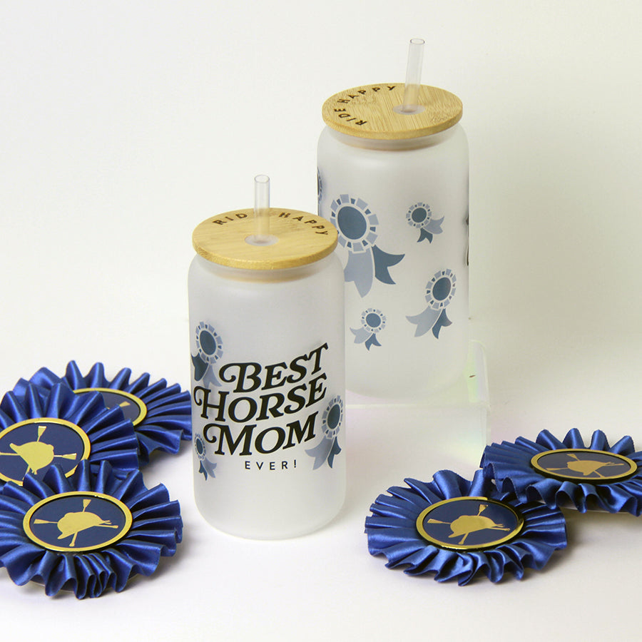 Best Horse Mom Glass Tumbler with Bamboo Lid and Straw