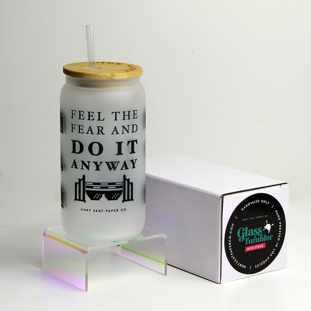 Feel the Fear Glass Tumbler with Bamboo Lid and Straw