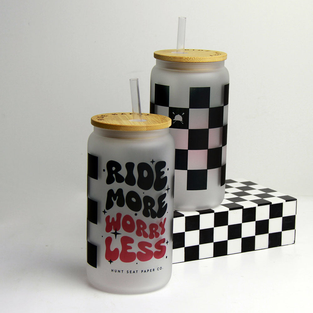 Ride More Worry Less Glass Tumbler with Bamboo Lid and Straw