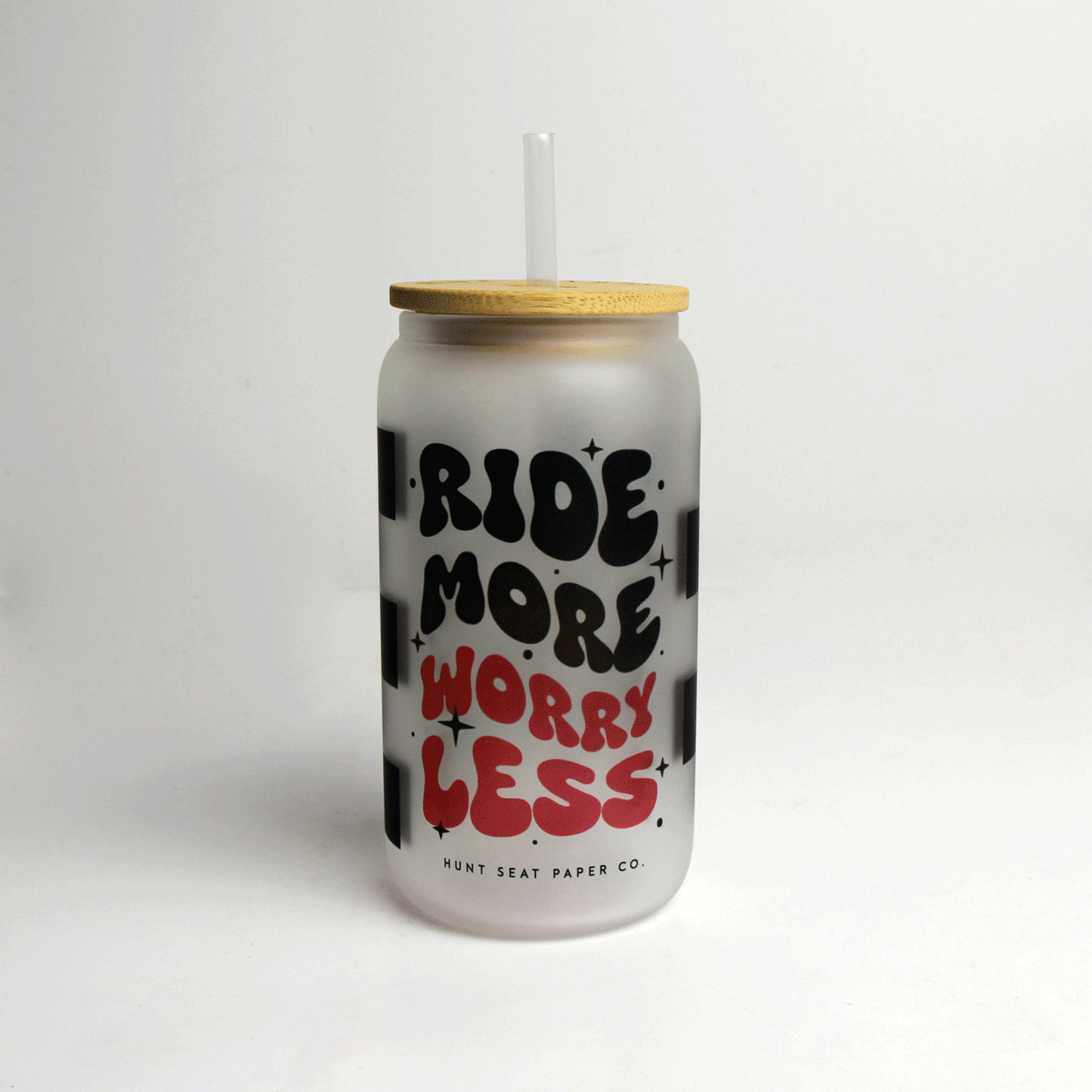 Ride More Worry Less Glass Tumbler with Bamboo Lid and Straw