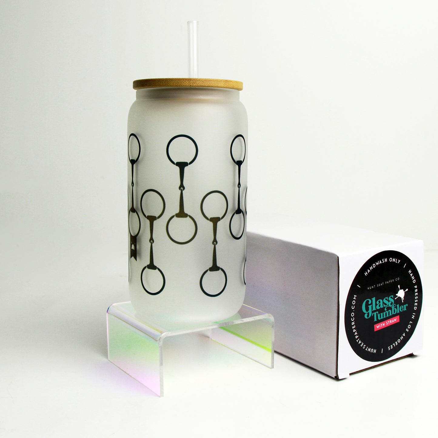 Snaffle Bit Glass Tumbler with Bamboo Lid and Straw