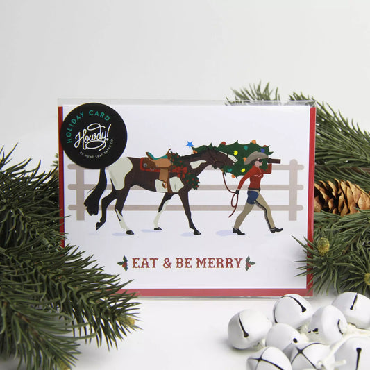 Eat + Be Merry Western Cowgirl Christmas Card
