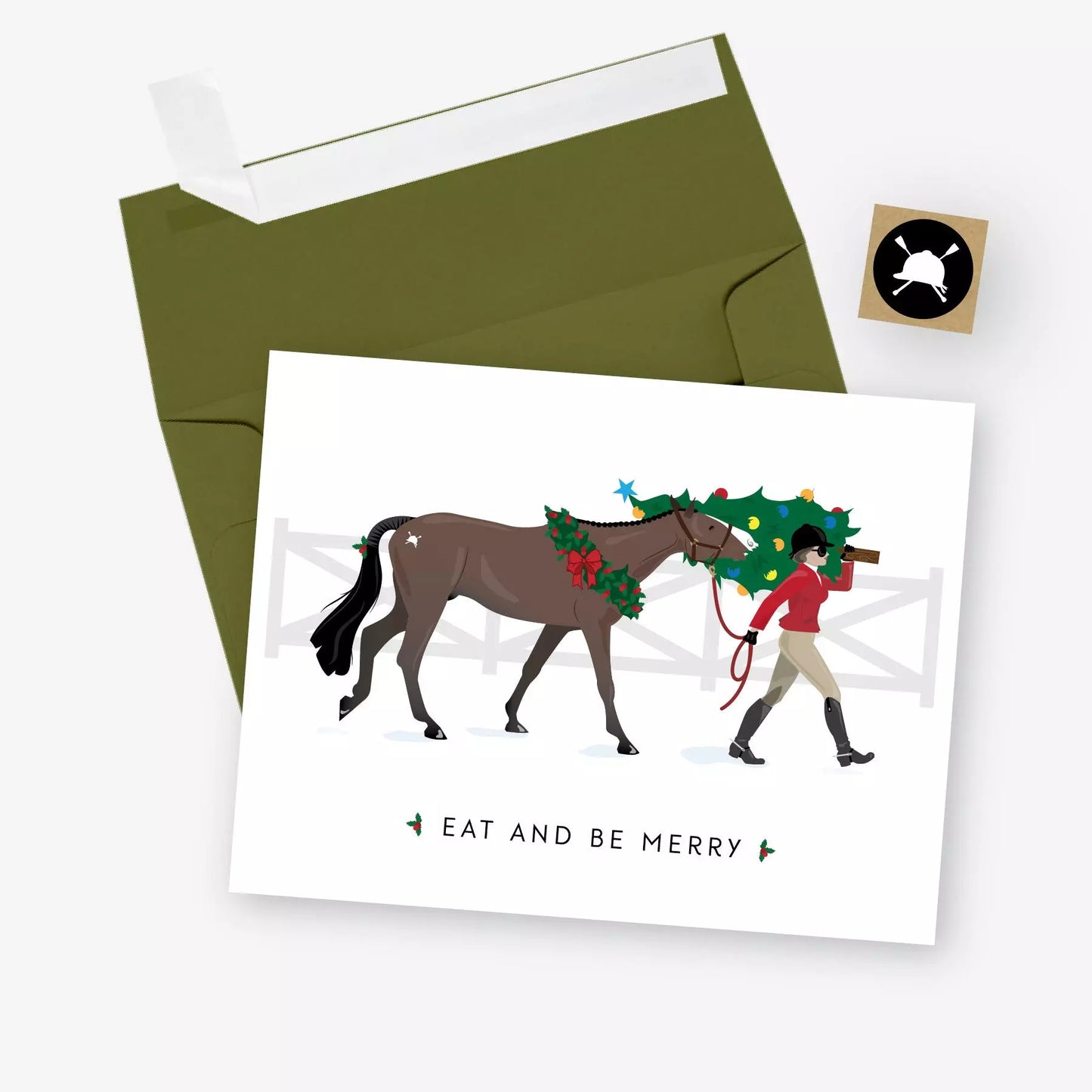 Eat + Be Merry English Equestrian Christmas Card